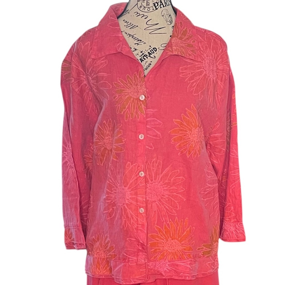 New Fresh Produce Orange 3/4 Sleeve Button Down Shirt